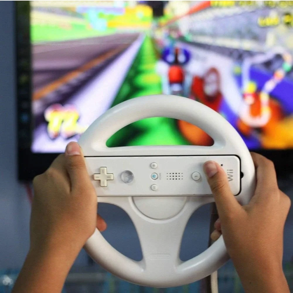 Pair of White & Blue 2-Mario Kart racing Gaming Wheels for Nintendo Wii